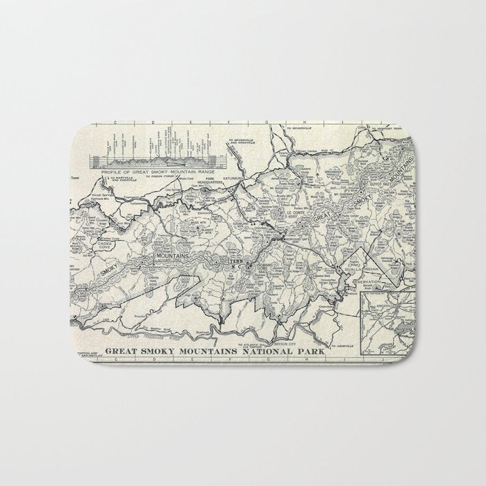 Historical Great Smoky Mountain National Park Map 1941 Bath Mat Gallery Image 1