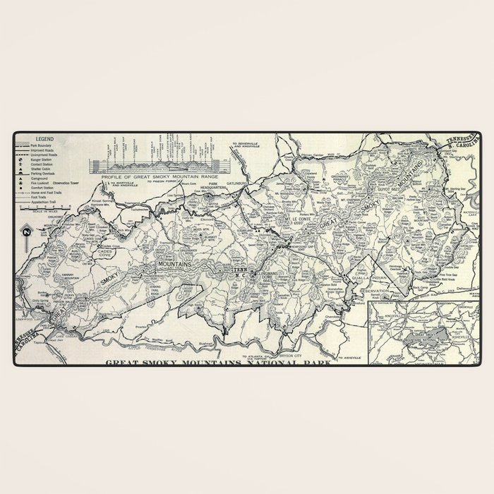 Historical Great Smoky Mountain National Park Map 1941 Desk Mat Gallery Image 3
