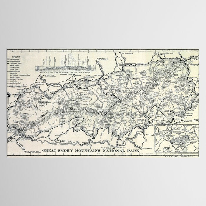 Historical Great Smoky Mountain National Park Map 1941 Tablecloth Gallery Image 2