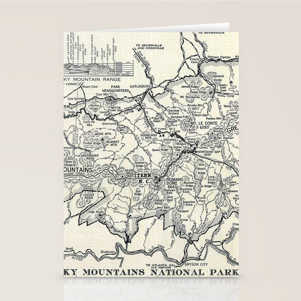 Historical Great Smoky Mountain National Park Map 1941 Stationery Card Gallery Image 1