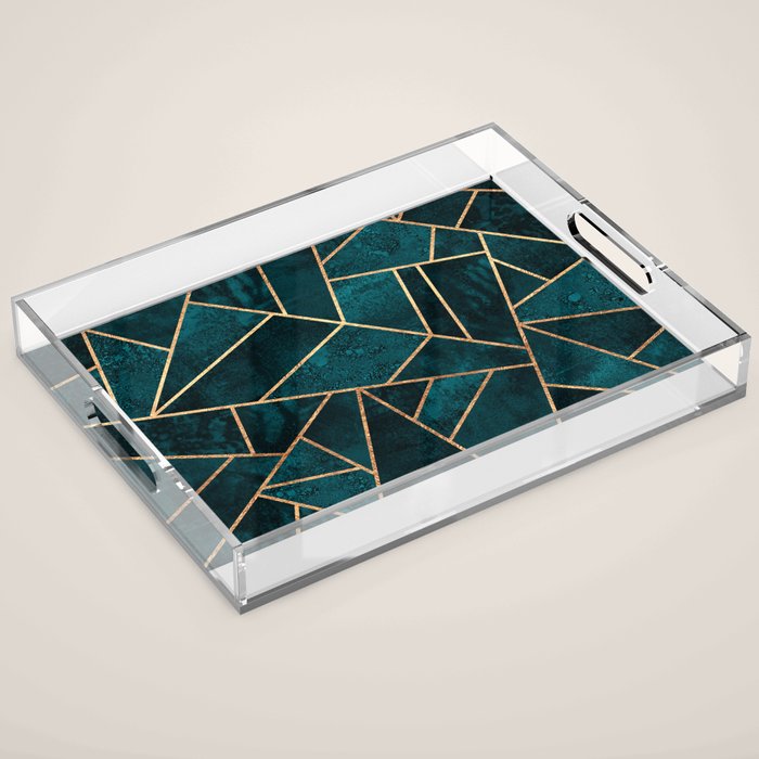 Deep Teal Stone Acrylic Tray Gallery Image 1
