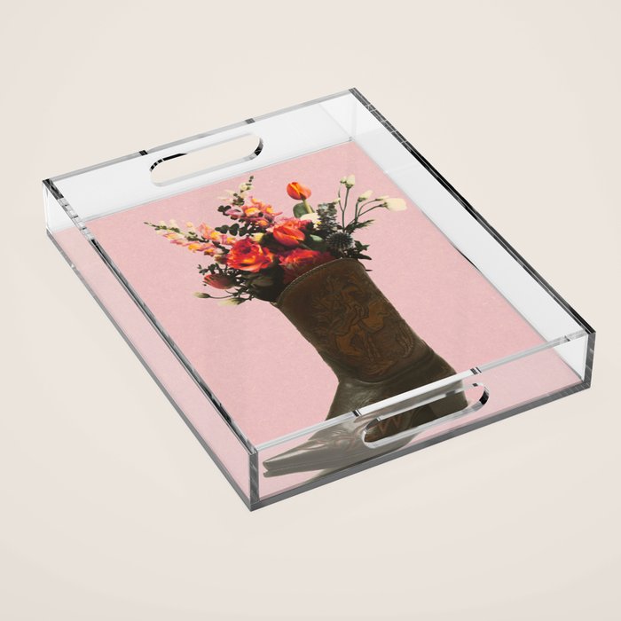 A Cowboy Boot With Spring Bouquet Acrylic Tray Gallery Image 1