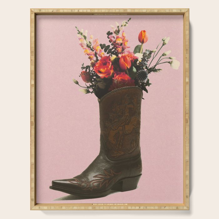 A Cowboy Boot With Spring Bouquet Serving Tray Gallery Image 1