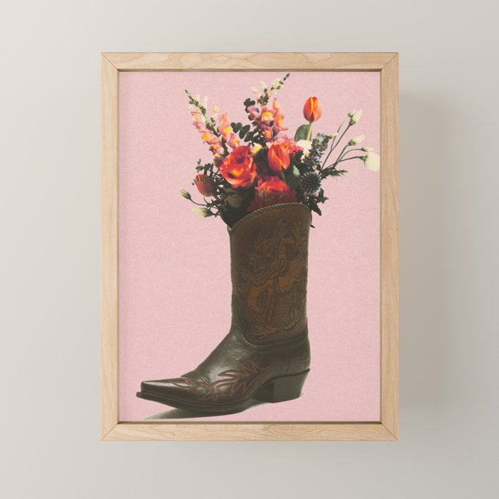 A Cowboy Boot With Spring Bouquet Mini Art Print Gallery Image 1