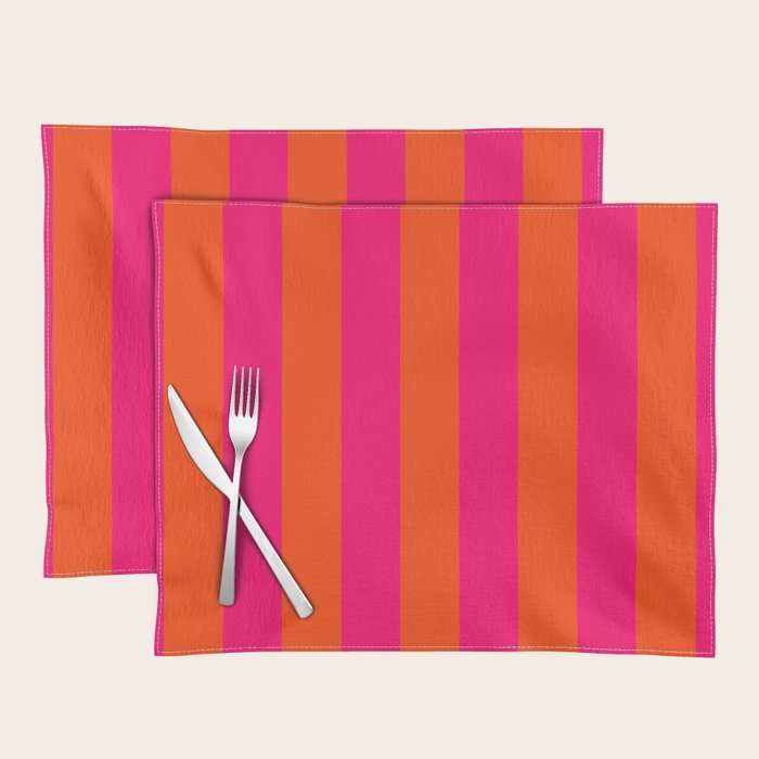 Bright Neon Pink and Orange Vertical Cabana Tent Stripes Placemat Gallery Image 1