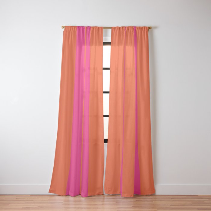 Bright Neon Pink and Orange Vertical Cabana Tent Stripes Window Curtain Gallery Image 2