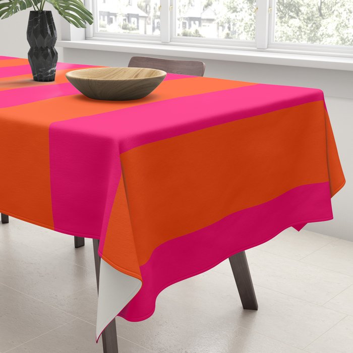 Bright Neon Pink and Orange Vertical Cabana Tent Stripes Tablecloth Gallery Image 3
