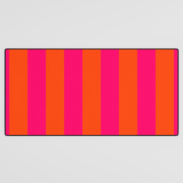 Bright Neon Pink and Orange Vertical Cabana Tent Stripes Desk Mat Gallery Image 3