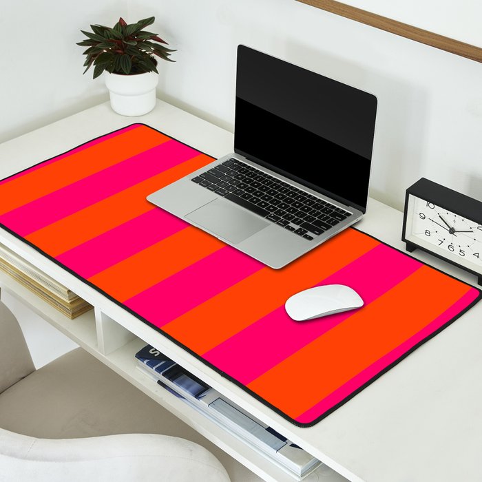 Bright Neon Pink and Orange Vertical Cabana Tent Stripes Desk Mat Gallery Image 2