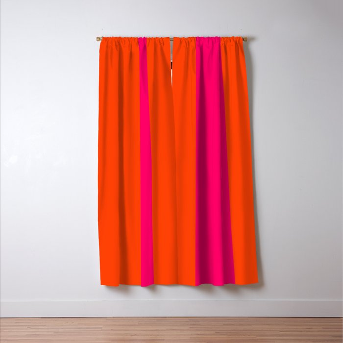 Bright Neon Pink and Orange Vertical Cabana Tent Stripes Window Curtain Gallery Image 3