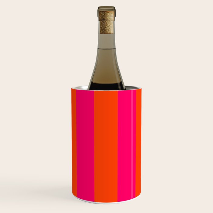 Bright Neon Pink and Orange Vertical Cabana Tent Stripes Wine Chiller Gallery Image 1
