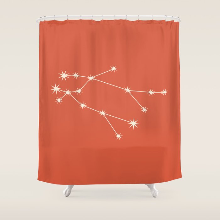 Gemini Zodiac Star Constellation Line Art Coral Red Shower Curtain Gallery Image 1