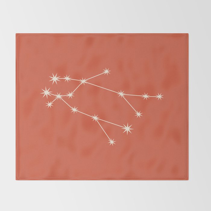 Gemini Zodiac Star Constellation Line Art Coral Red Throw Blanket Gallery Image 2