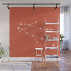 Gemini Zodiac Star Constellation Line Art Coral Red Wall Mural Gallery Image 1