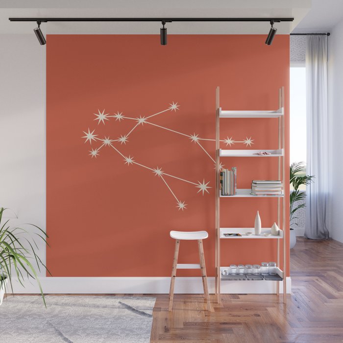 Gemini Zodiac Star Constellation Line Art Coral Red Wall Mural Gallery Image 1