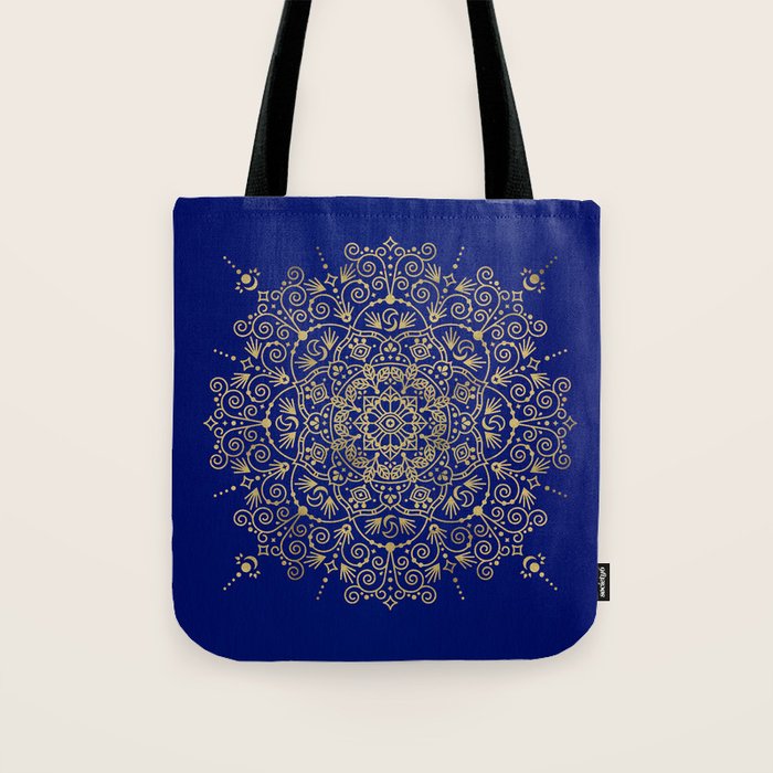 Moroccan Mandala - Gold Ink on Navy Tote Bag Gallery Image 1