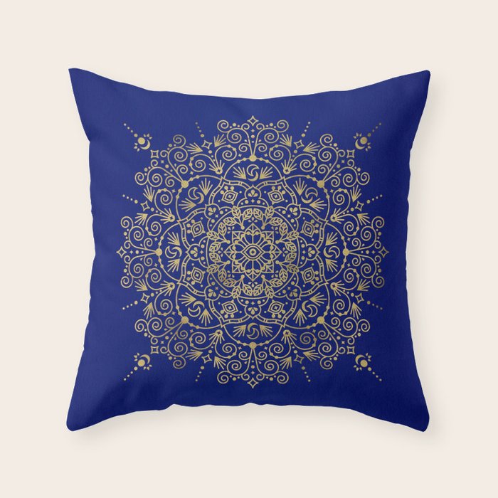 Moroccan Mandala - Gold Ink on Navy Throw Pillow Gallery Image 6