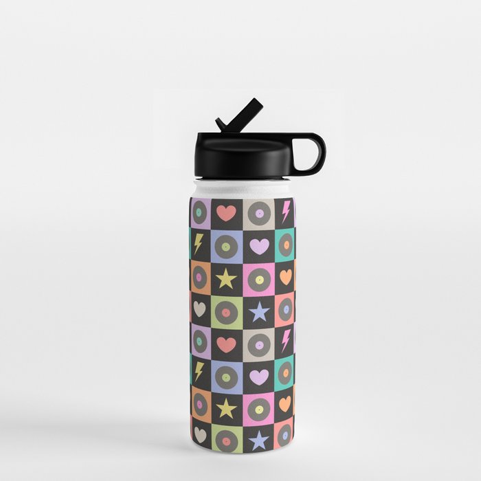 Colorful Checkerboard 80s Water Bottle Gallery Image 1