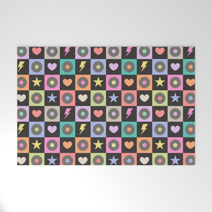 Colorful Checkerboard 80s Welcome Mat Gallery Image 1