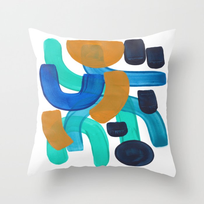 Minimalist Abstract Mid Century Modern Colorful Shapes Marine Green Teal Blue Yellow Pattern Throw Pillow Gallery Image 6