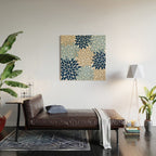 Navy Blue Tan Beige Flower Burst, Flower Petals, Floral Pattern Wood Wall Art Gallery Image 2