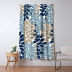 Navy Blue Tan Beige Flower Burst, Flower Petals, Floral Pattern Window Curtain Gallery Image 5