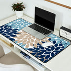 Navy Blue Tan Beige Flower Burst, Flower Petals, Floral Pattern Desk Mat Gallery Image 2