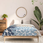 Navy Blue Tan Beige Flower Burst, Flower Petals, Floral Pattern Comforter Gallery Image 3
