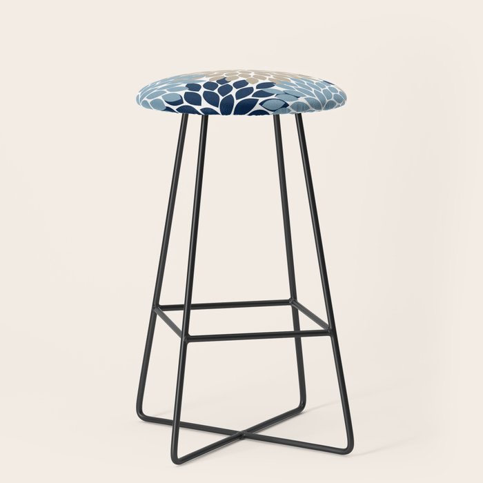 Navy Blue Tan Beige Flower Burst, Flower Petals, Floral Pattern Stool Gallery Image 1