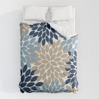 Navy Blue Tan Beige Flower Burst, Flower Petals, Floral Pattern Comforter Gallery Image 6