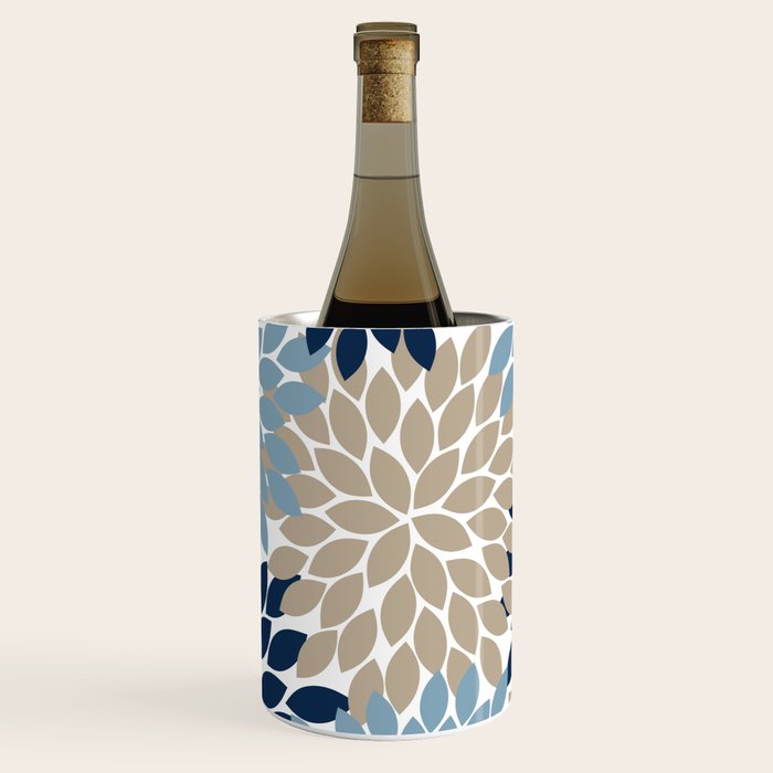 Navy Blue Tan Beige Flower Burst, Flower Petals, Floral Pattern Wine Chiller Gallery Image 1