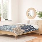 Navy Blue Tan Beige Flower Burst, Flower Petals, Floral Pattern Duvet Cover Gallery Image 2