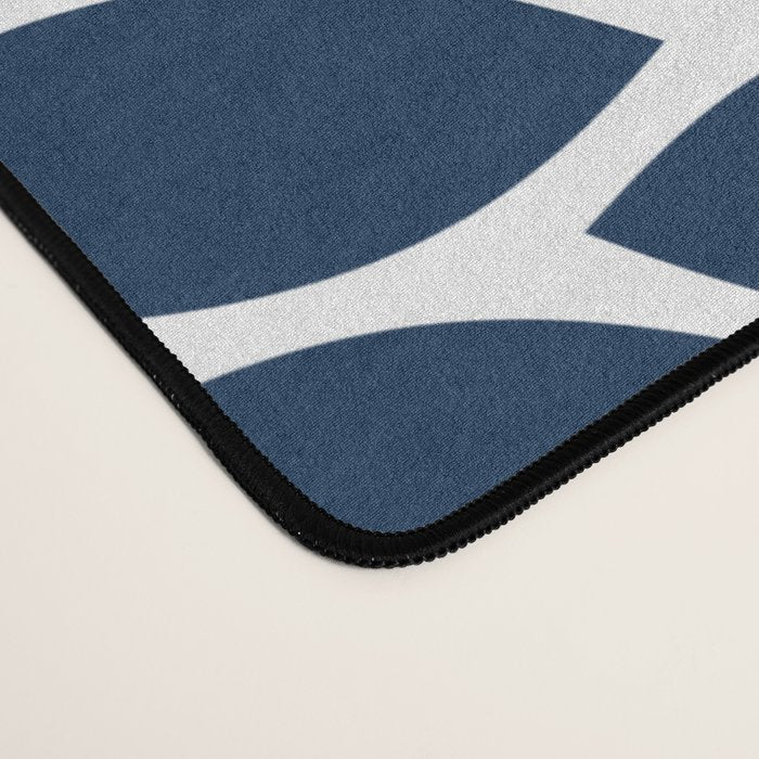 Navy Blue Tan Beige Flower Burst, Flower Petals, Floral Pattern Desk Mat Gallery Image 4