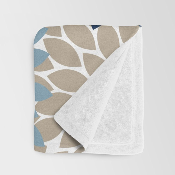 Navy Blue Tan Beige Flower Burst, Flower Petals, Floral Pattern Throw Blanket Gallery Image 3