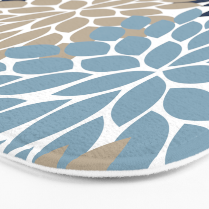 Navy Blue Tan Beige Flower Burst, Flower Petals, Floral Pattern Bath Mat Gallery Image 3