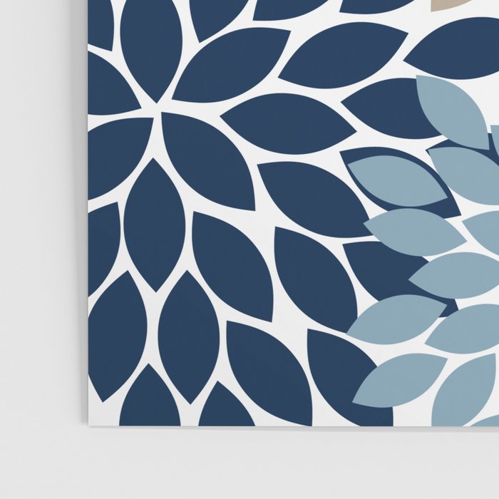 Navy Blue Tan Beige Flower Burst, Flower Petals, Floral Pattern Poster Gallery Image 3