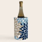 Navy Blue Tan Beige Flower Burst, Flower Petals, Floral Pattern Wine Chiller Gallery Image 3