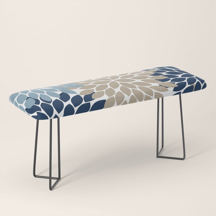 Navy Blue Tan Beige Flower Burst, Flower Petals, Floral Pattern Bench Gallery Image 1