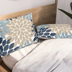 Navy Blue Tan Beige Flower Burst, Flower Petals, Floral Pattern Pillow Sham Gallery Image 2