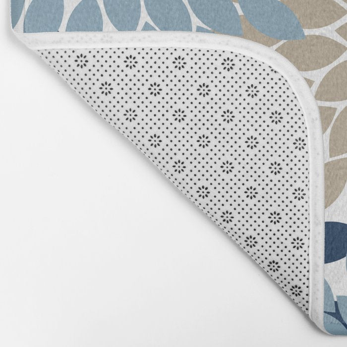 Navy Blue Tan Beige Flower Burst, Flower Petals, Floral Pattern Bath Mat Gallery Image 2