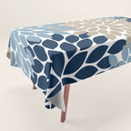 Navy Blue Tan Beige Flower Burst, Flower Petals, Floral Pattern Tablecloth Gallery Image 1