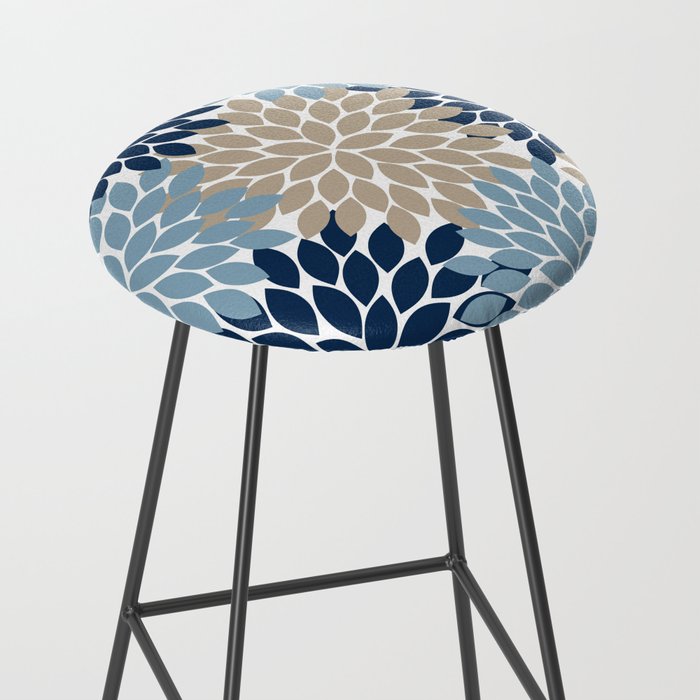 Navy Blue Tan Beige Flower Burst, Flower Petals, Floral Pattern Stool Gallery Image 2