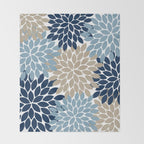 Navy Blue Tan Beige Flower Burst, Flower Petals, Floral Pattern Throw Blanket Gallery Image 2