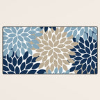 Navy Blue Tan Beige Flower Burst, Flower Petals, Floral Pattern Desk Mat Gallery Image 3