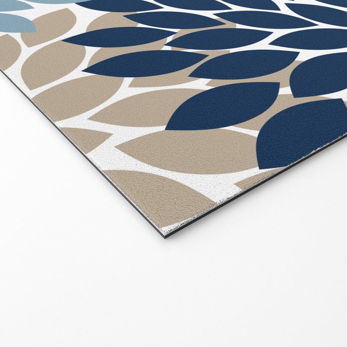 Navy Blue Tan Beige Flower Burst, Flower Petals, Floral Pattern Welcome Mat Gallery Image 2