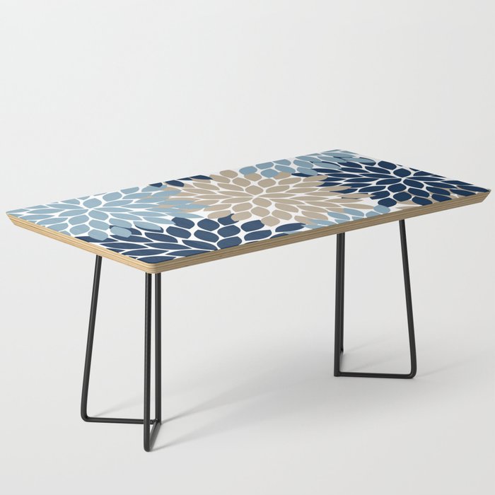 Navy Blue Tan Beige Flower Burst, Flower Petals, Floral Pattern Coffee Table Gallery Image 1