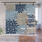 Navy Blue Tan Beige Flower Burst, Flower Petals, Floral Pattern Wall Mural Gallery Image 1