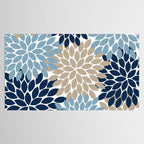 Navy Blue Tan Beige Flower Burst, Flower Petals, Floral Pattern Tablecloth Gallery Image 2