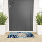 Navy Blue Tan Beige Flower Burst, Flower Petals, Floral Pattern Welcome Mat Gallery Image 3