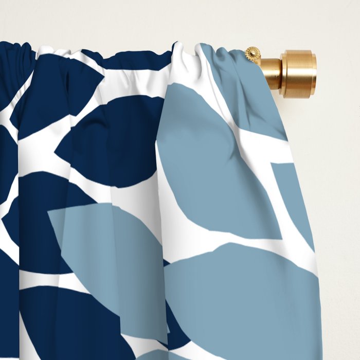 Navy Blue Tan Beige Flower Burst, Flower Petals, Floral Pattern Window Curtain Gallery Image 2